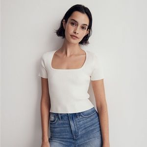 NWT Madewell Square-Neck Crop Sweater Tee in Simply White - Size Small